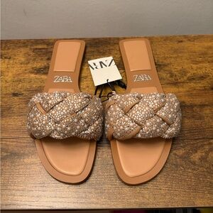 Zara Woven rhinestone flat sandals